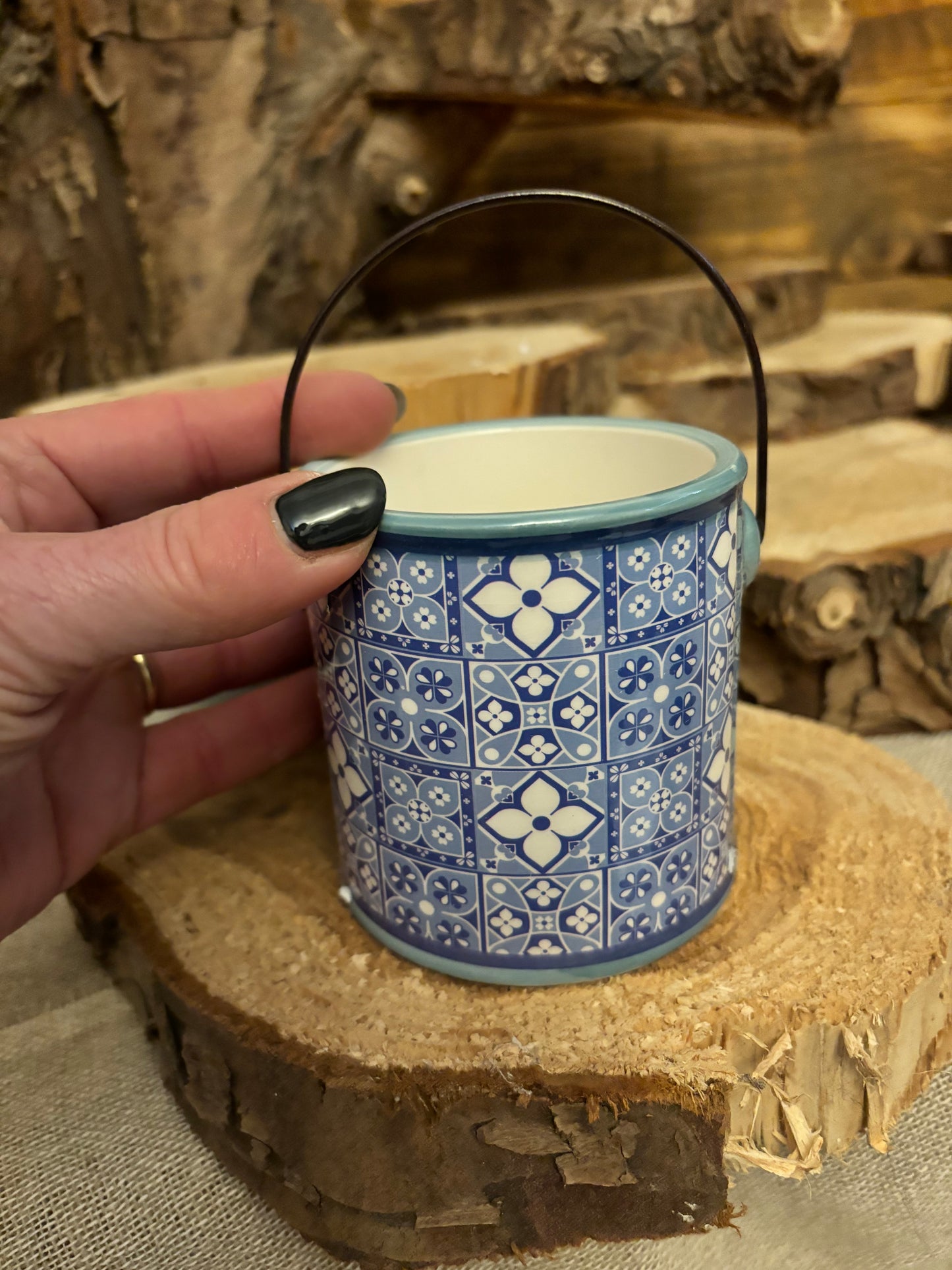 Small Blue ceramic pot with handle