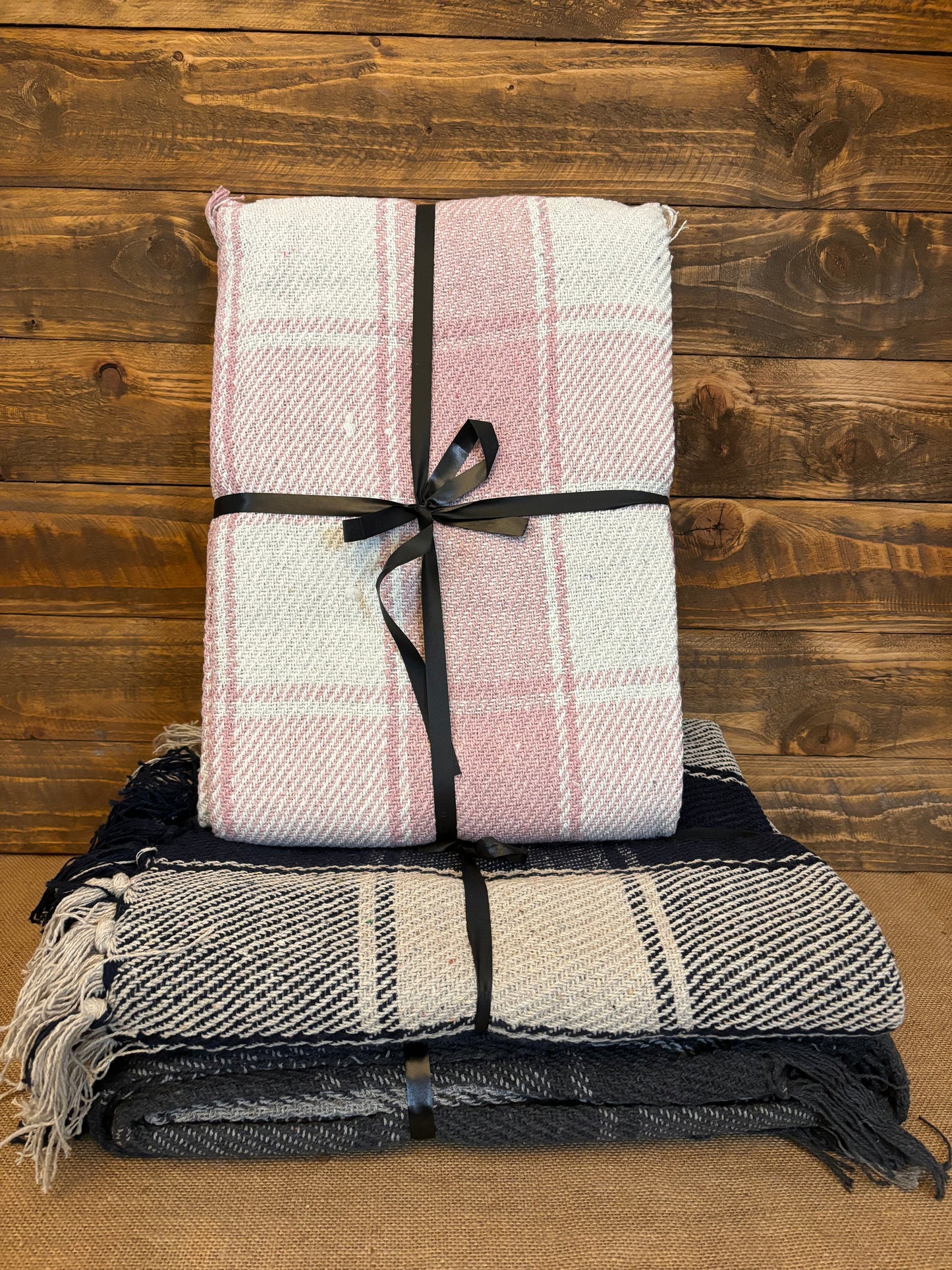 Comfy Check Throw - Blush Pink