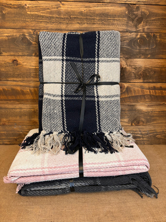 Comfy Check Throw - Navy Blue