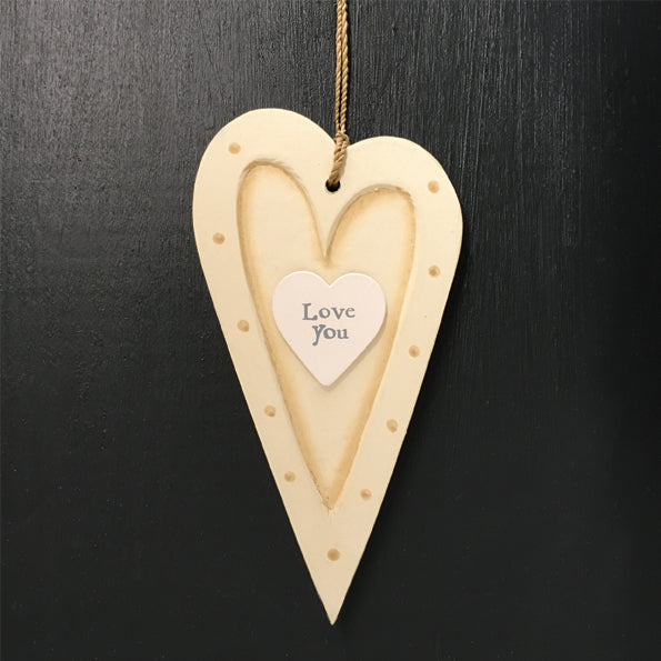 Hanging cream long heart - love you