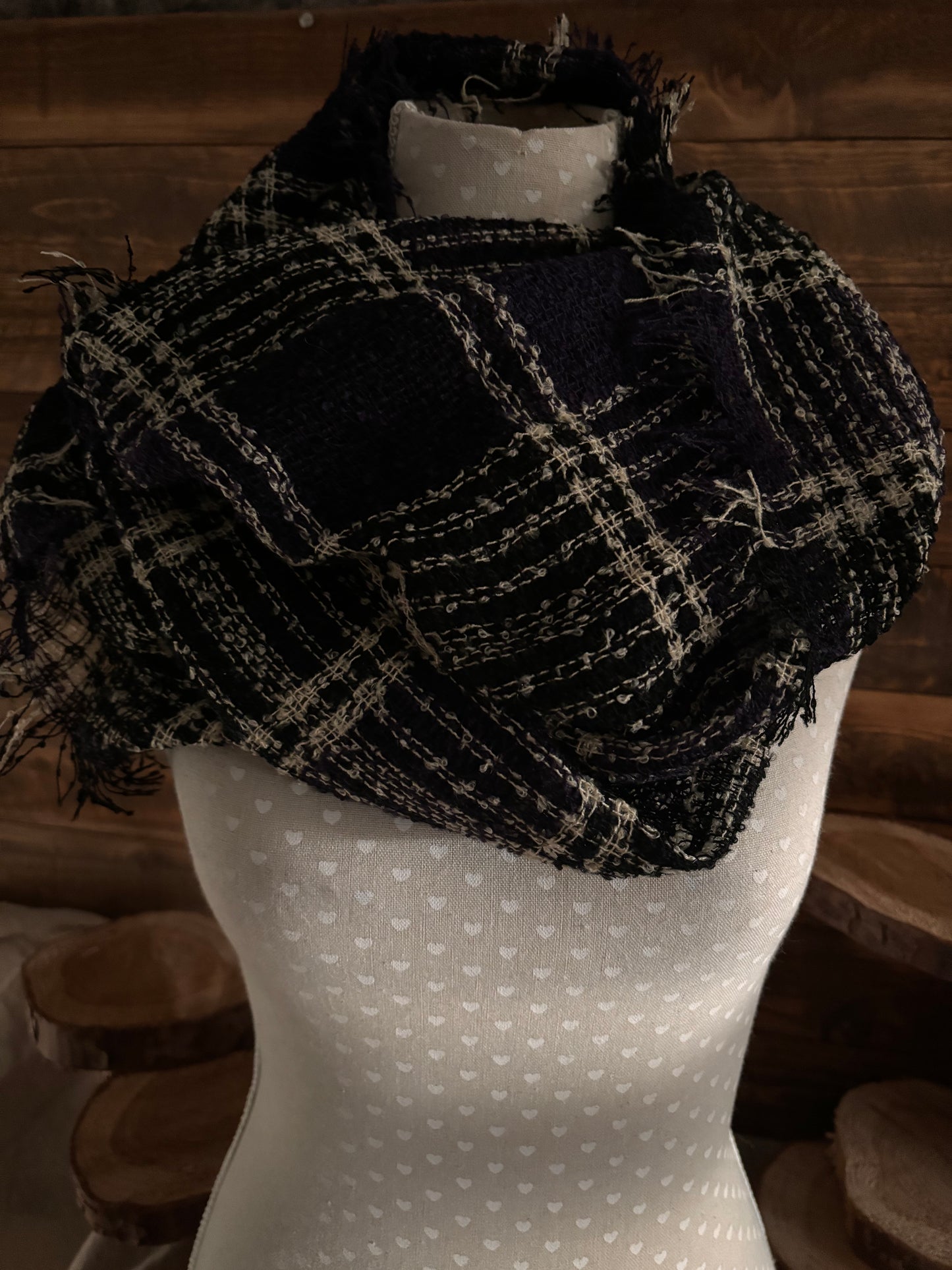 Purple and cream check snood