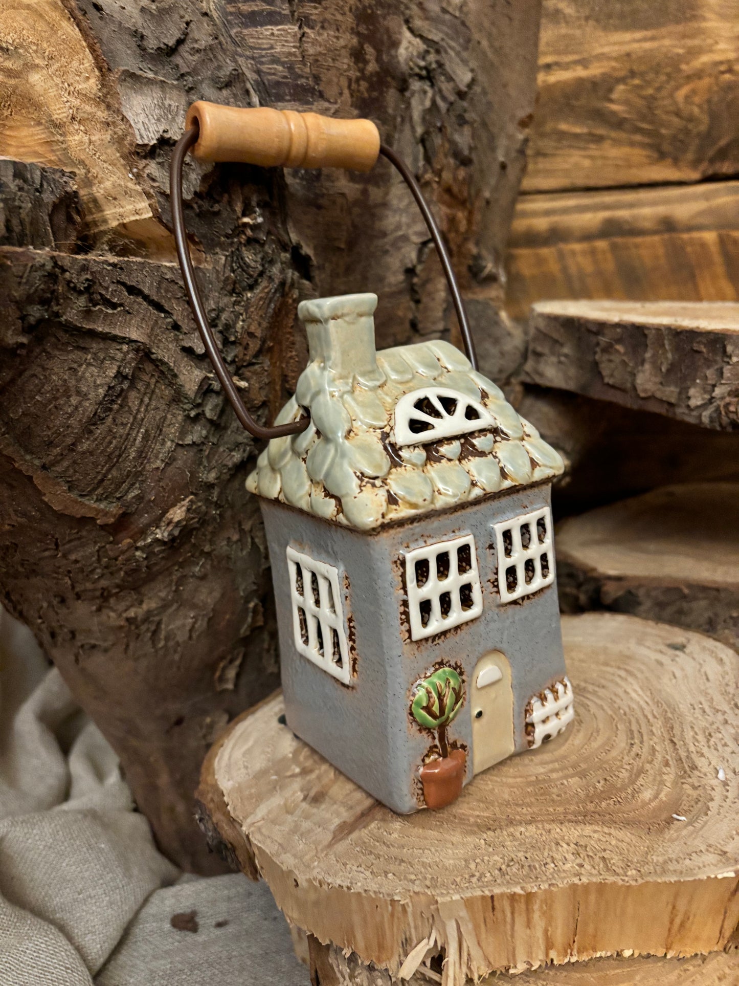 Hanging Ceramic House Lantern