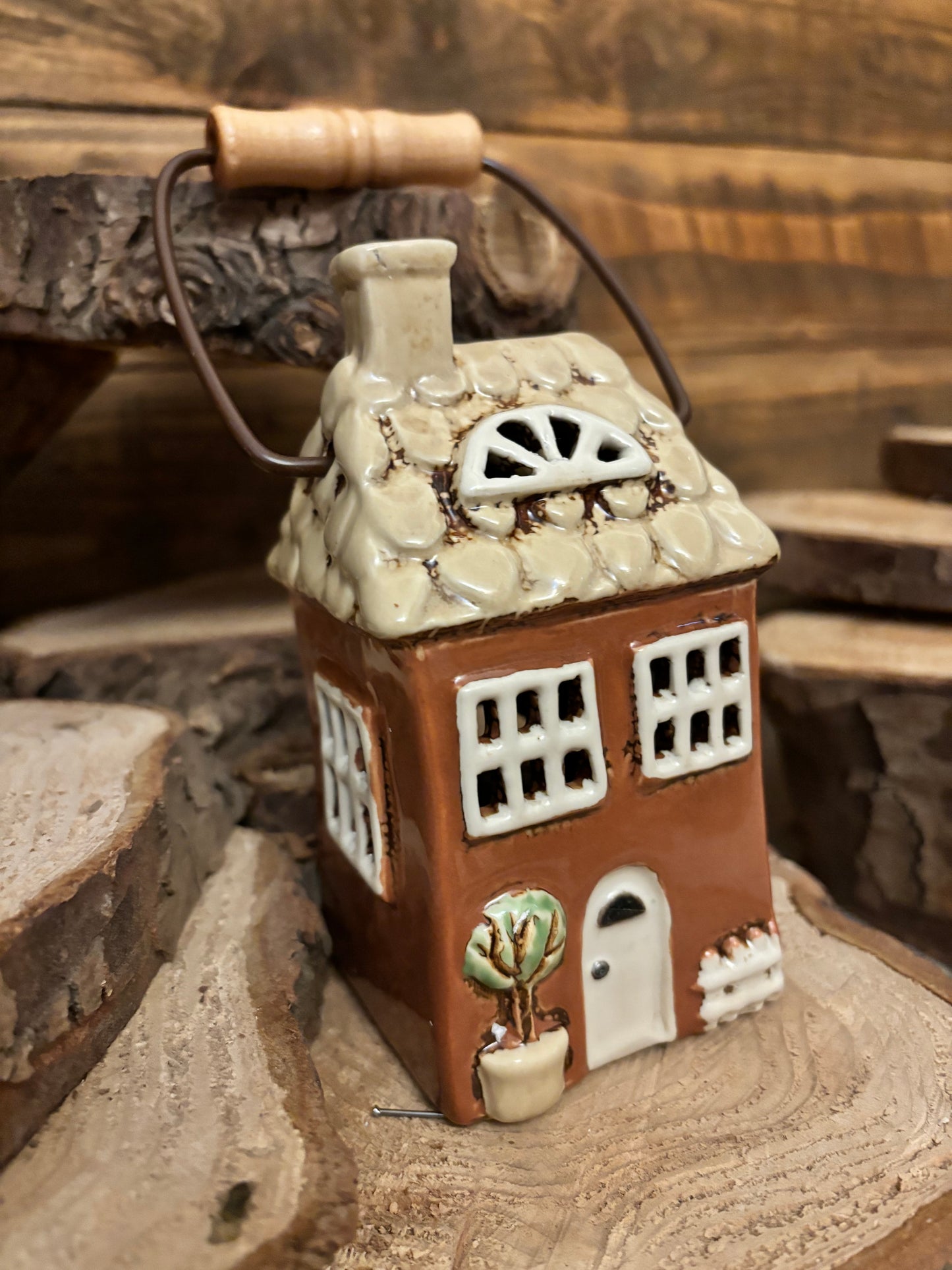 Hanging Ceramic House Lantern