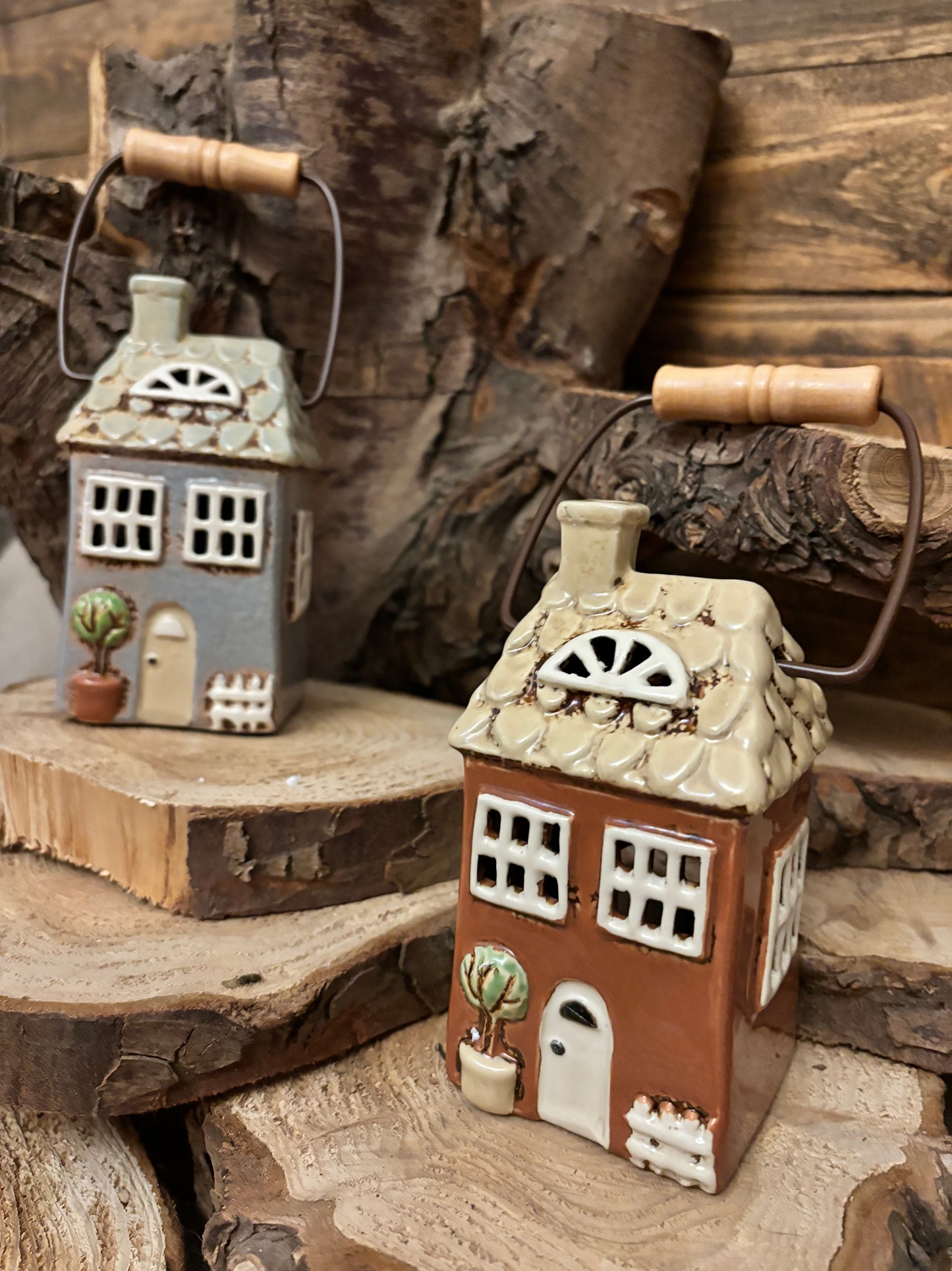 Hanging Ceramic House Lantern