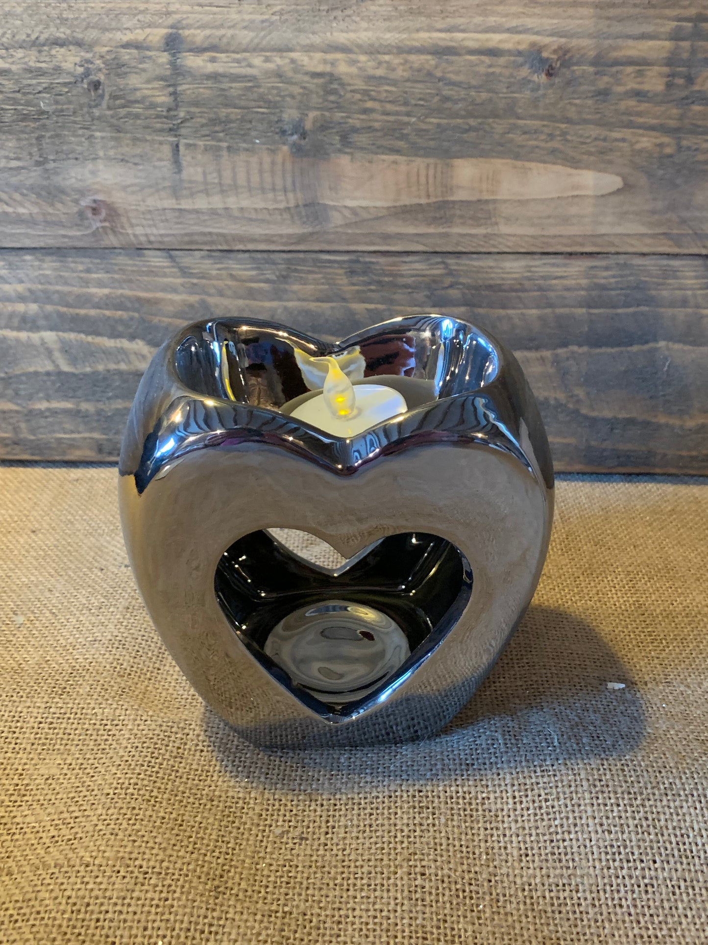 Chrome heart shaped tea light holder