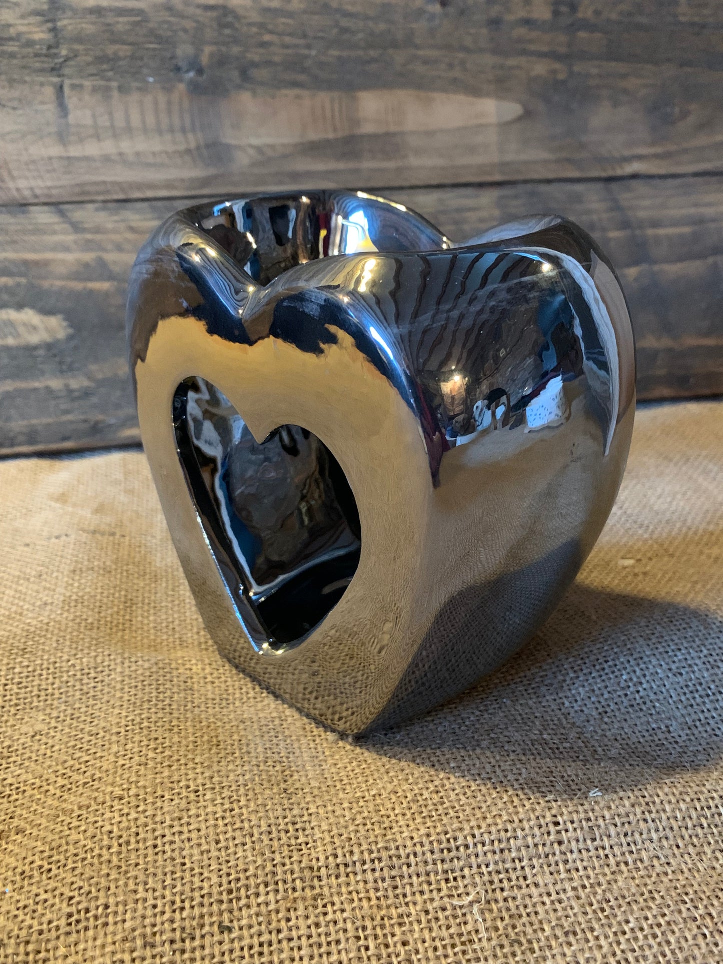 Chrome heart shaped tea light holder