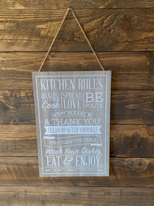 Kitchen rules wood effect sign