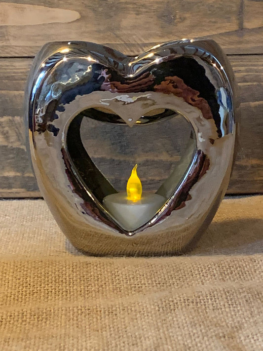 Chrome heart shaped tea light holder